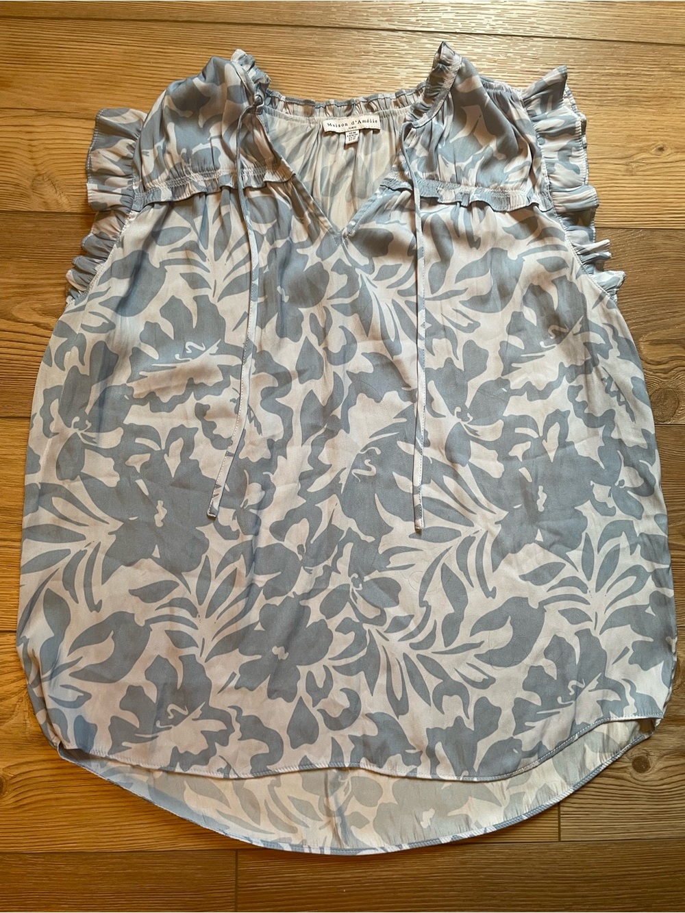 Sleeveless Floral Tie-Neck Blouse - Blue/White
